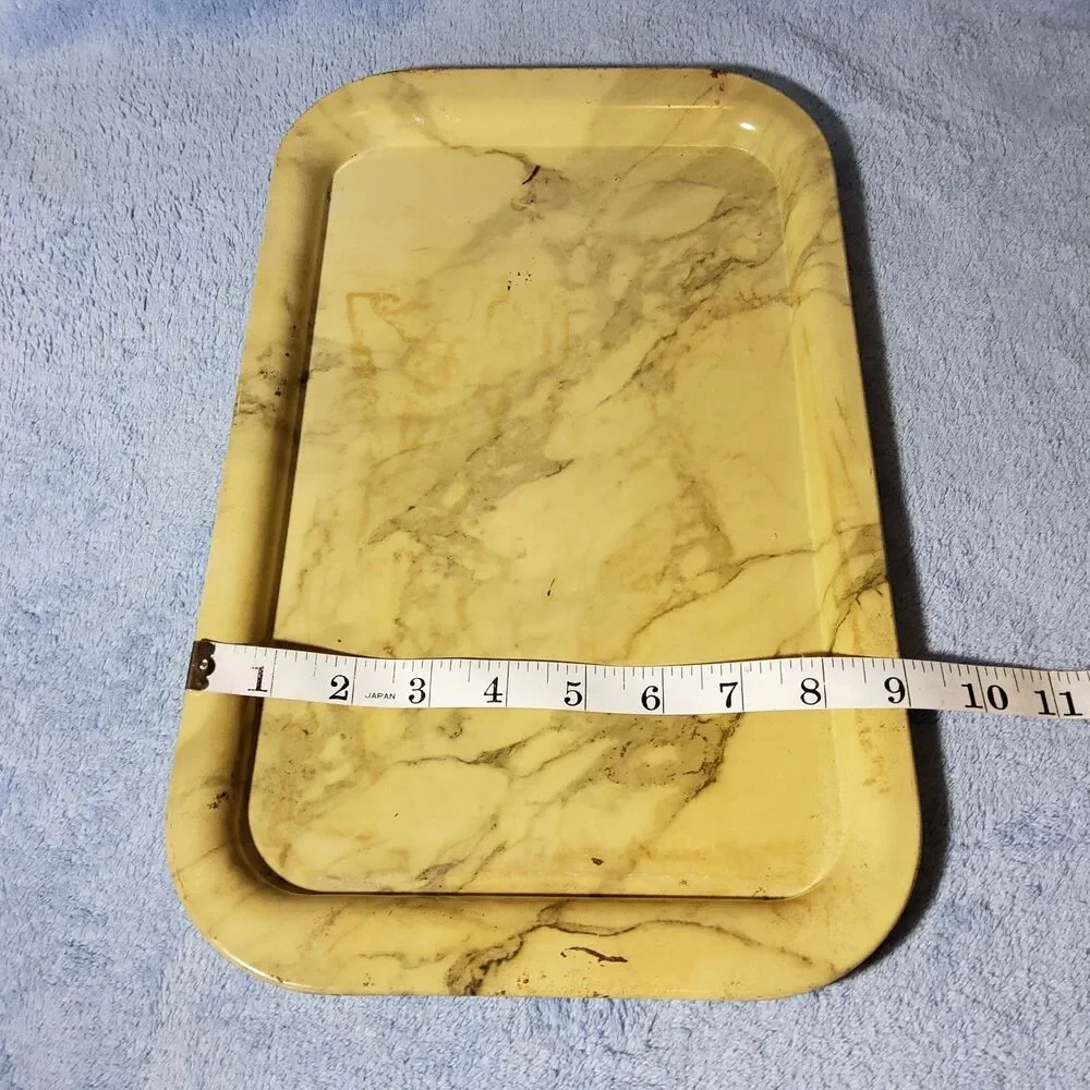 Vintage Serving Trays Cafeteria Lunch Metal Lap TV Marbled Gray Gold 14.5